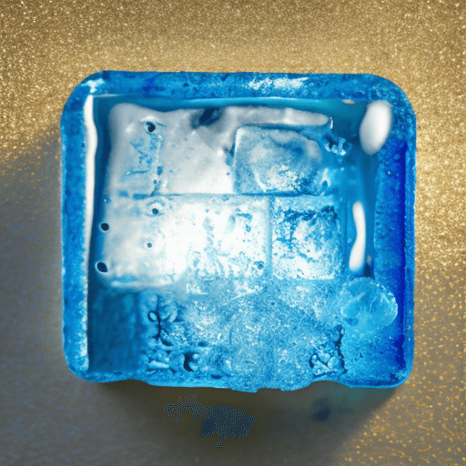 AI generated: blue ice cube with melt golden letters G and P inside