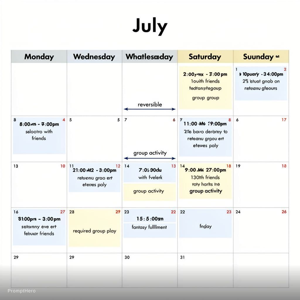 AI generated: I need you to make me a JPEG image of the calendar for the month of July every week. I need you to p...