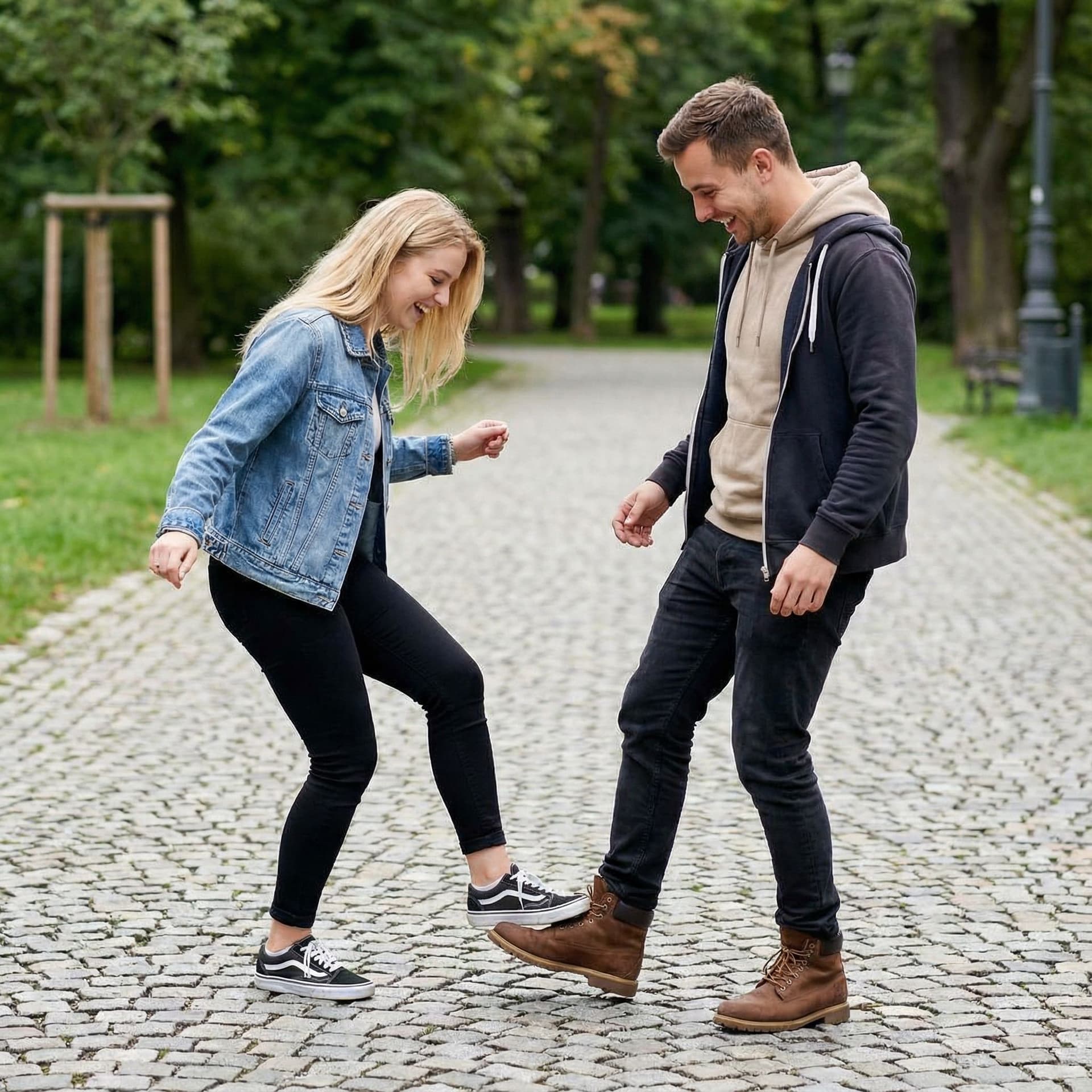 AI generated: Blonde girl steps on guy.with her feet