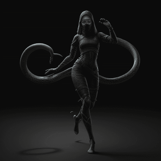 AI generated: trending on artstation, girl with a snake, dark, high detail, octane render, 8k, dancing moving, ful...