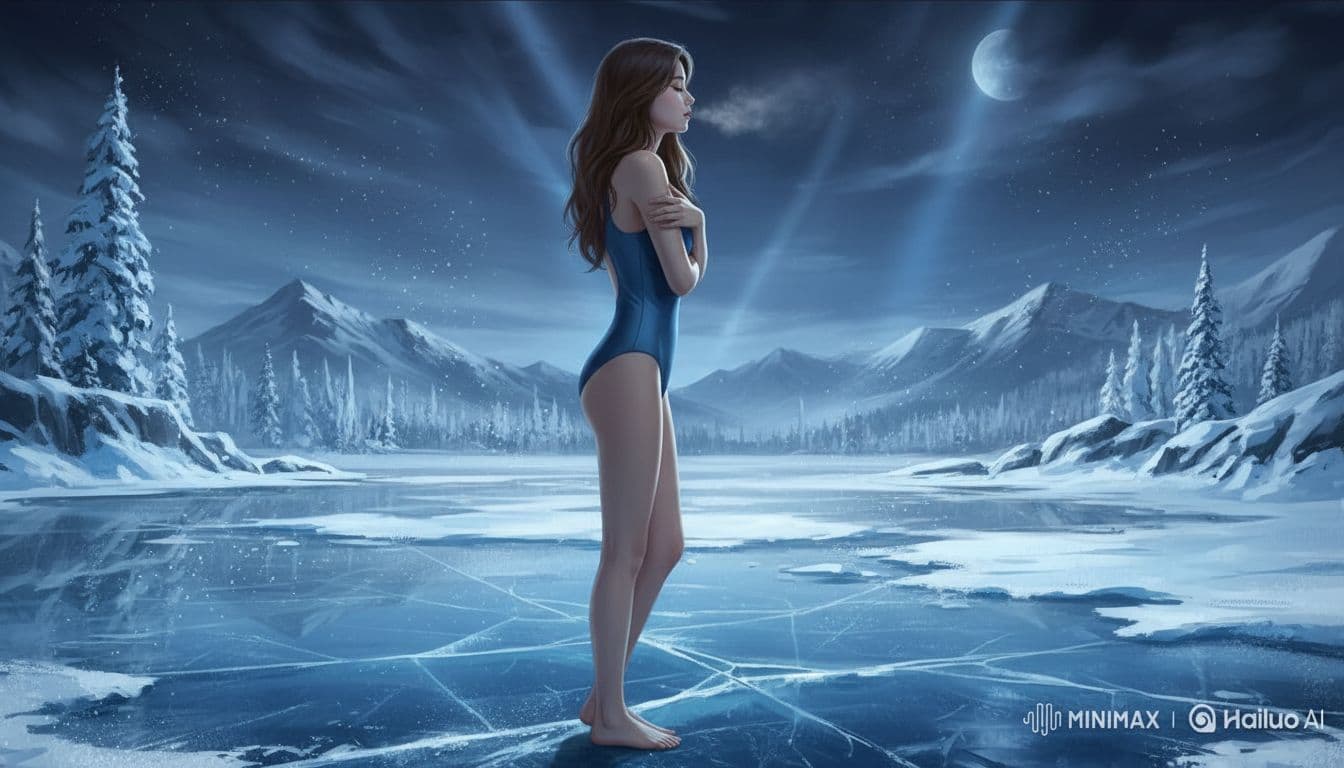 AI generated: a beautiful Korean girl in  swimsuit. showing her full body  beautiful, elegant, shivering, cold, fr...