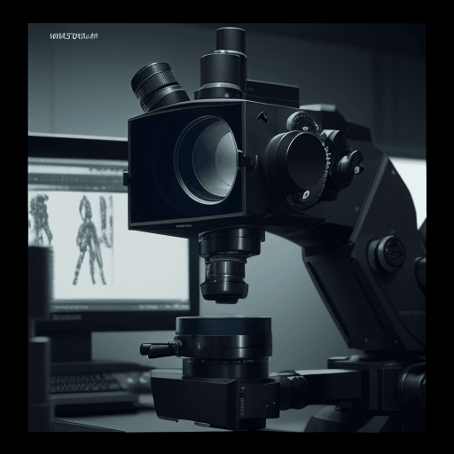 AI generated: realistic microscope view kn composition cellular level turning to mechs, tech, ui, brown, shot on a...