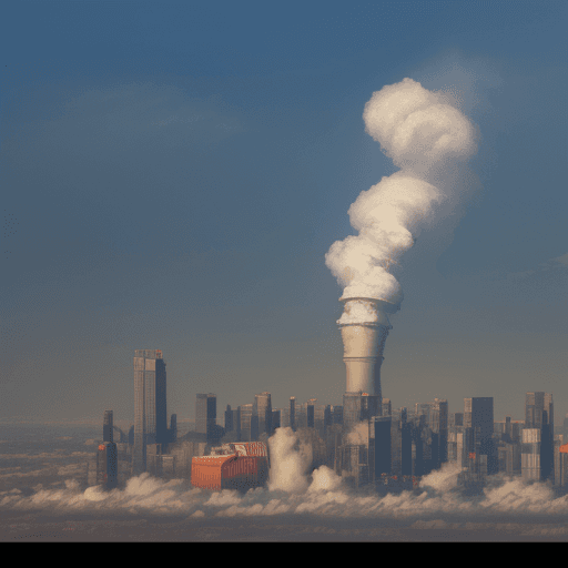 AI generated: city of pollution in the sky, Southern Company logo on middle, 