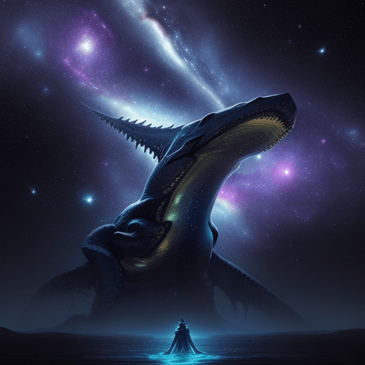 AI generated: leviathan, galaxies, floating throught the void, guardian