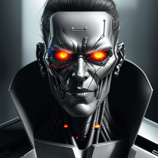 AI generated: portrait of robot Terminator, cyborg, evil, in dynamics, highly detailed, packed with hidden details...