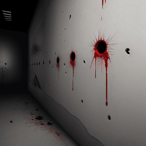 AI generated: wall with Bullet holes,black scratches،blood drops on wall