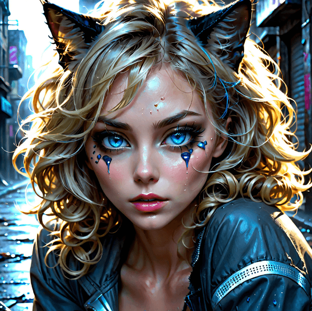 AI generated: a close up portrait of A truly amazing (((attractive sultry playful humanoid alien feline female)) l...