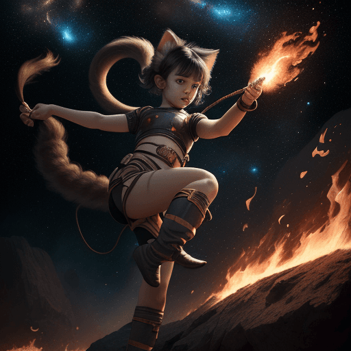 AI generated: cinematic portrait of a young beautiful and cute female with a monkey's tail, small kitty ears and c...