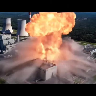 AI generated video: "A professional news broadcast interrupts regular programming with a bright red 'BREAKING NEWS' bann...