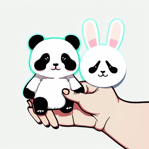 AI generated: cute animal icon sticker, white background, pastel palette, minimal outline, panda holding hands wit...