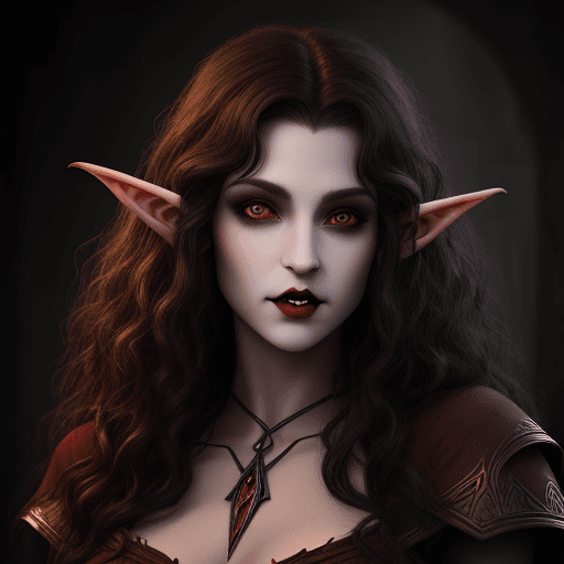 AI generated: half-elf female vampire, dark curly hair, realistic 