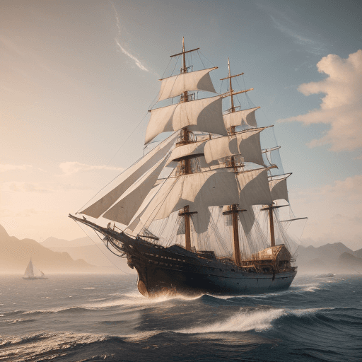 AI generated: Photo of a ultra realistic sailing ship, dramatic light, pale sunrise, cinematic lighting, battered,...