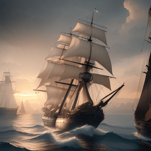 AI generated: Photo of a ultra realistic sailing ship, dramatic light, pale sunrise, cinematic lighting, battered,...