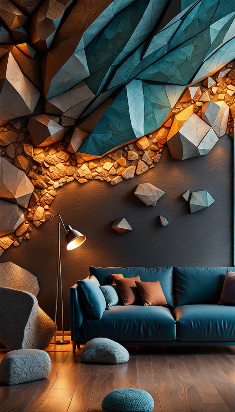 AI generated: extremely detailed CG unity 8k wallpaper, dazzling waves, huge low poly rocks, 4k, uhd, extremely de...