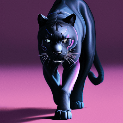 AI generated: An Hyper Realistic image of a black panther walking on a pink background with blue highlights 