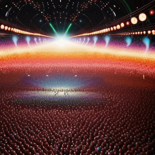 AI generated: hundreds dancing people on earth, everyone is happy, music, 8k
