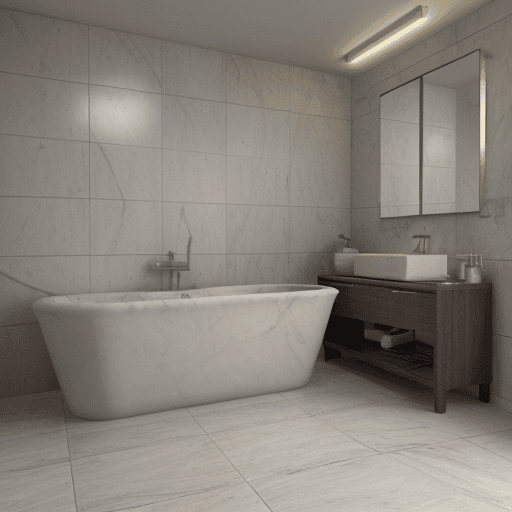 AI generated: 8k,16k,photorealistic render,3ds max 2023,corona 9,vray,nordic style,marble tiles,tub,full view,fron...