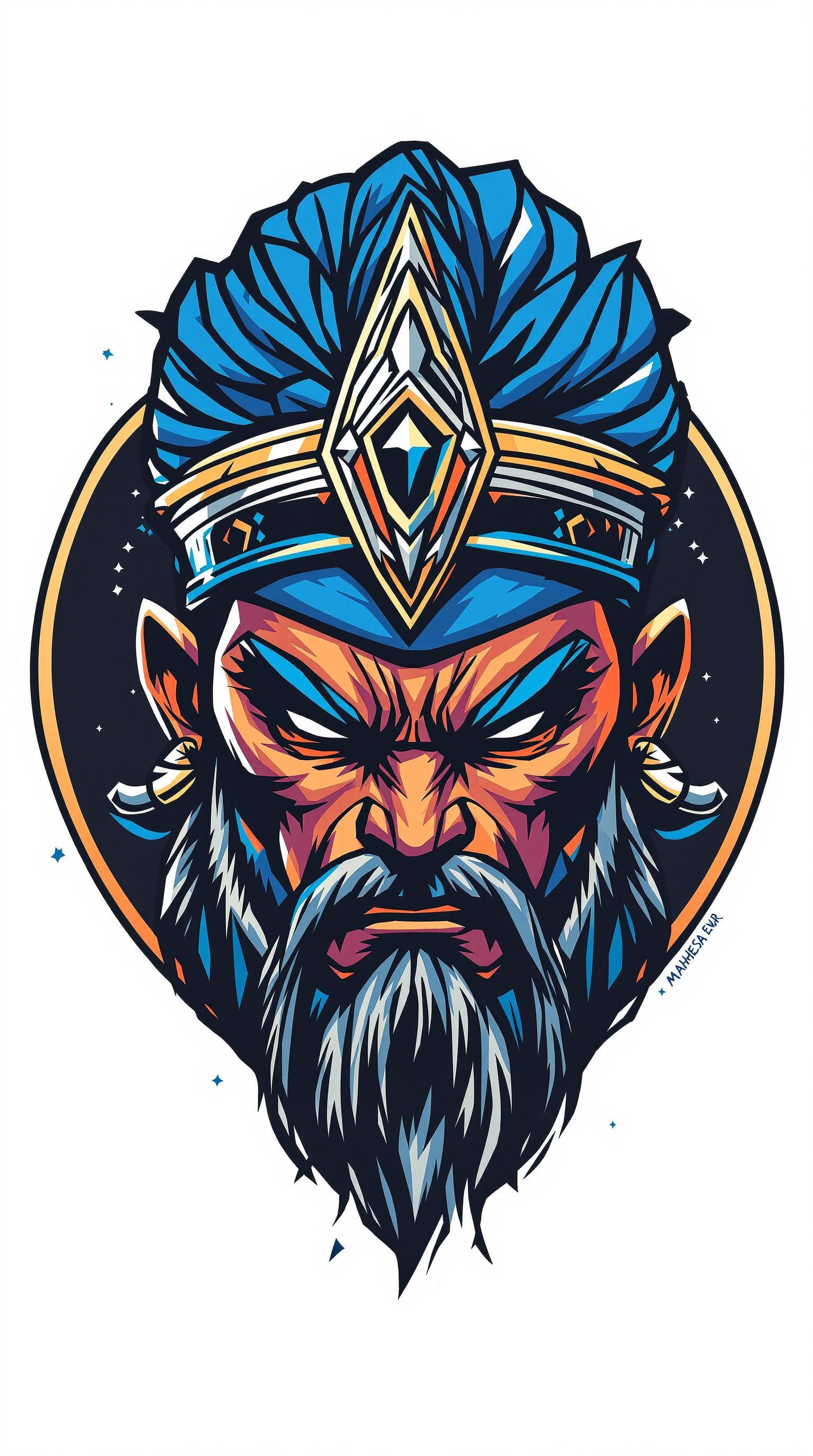 AI generated: "A bold and striking illustration of Mahesa Jenar, depicted as a fierce Javanese warrior with a blue...