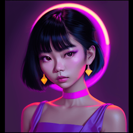 AI generated: asian girl wearing an elegant top or dress at night, in the style of iconic album covers, neon-infus...