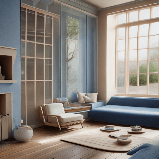 AI generated: High resolution photography interior design, dreamy sunken living room conversation pit, wooden floo...