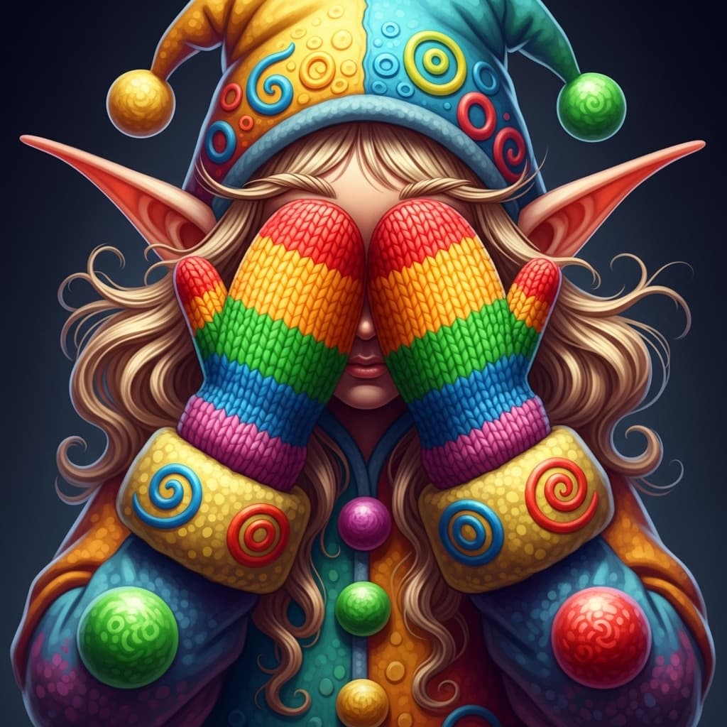 AI generated: A whimsical fantasy elf character with long, wavy blonde hair, large pointed ears, wearing a vibrant...
