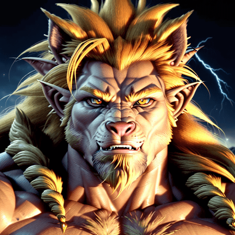 AI generated: close up ultra detailed portrait of half human and a werewolf shapeshifter elf creature, thundercats...