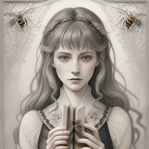 AI generated: Bee butler by Matt Dixon and ghibli studio, matte painting, book illustration, paper texture, post p...