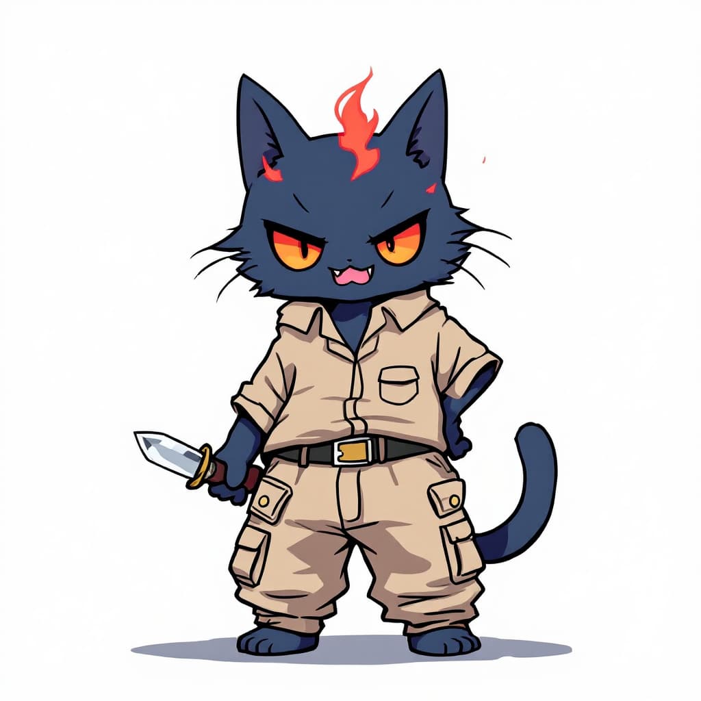 AI generated: Digital Art No Game no Life art style, Anthropomorphic cute anime dark blue cat, wearing a oversize ...