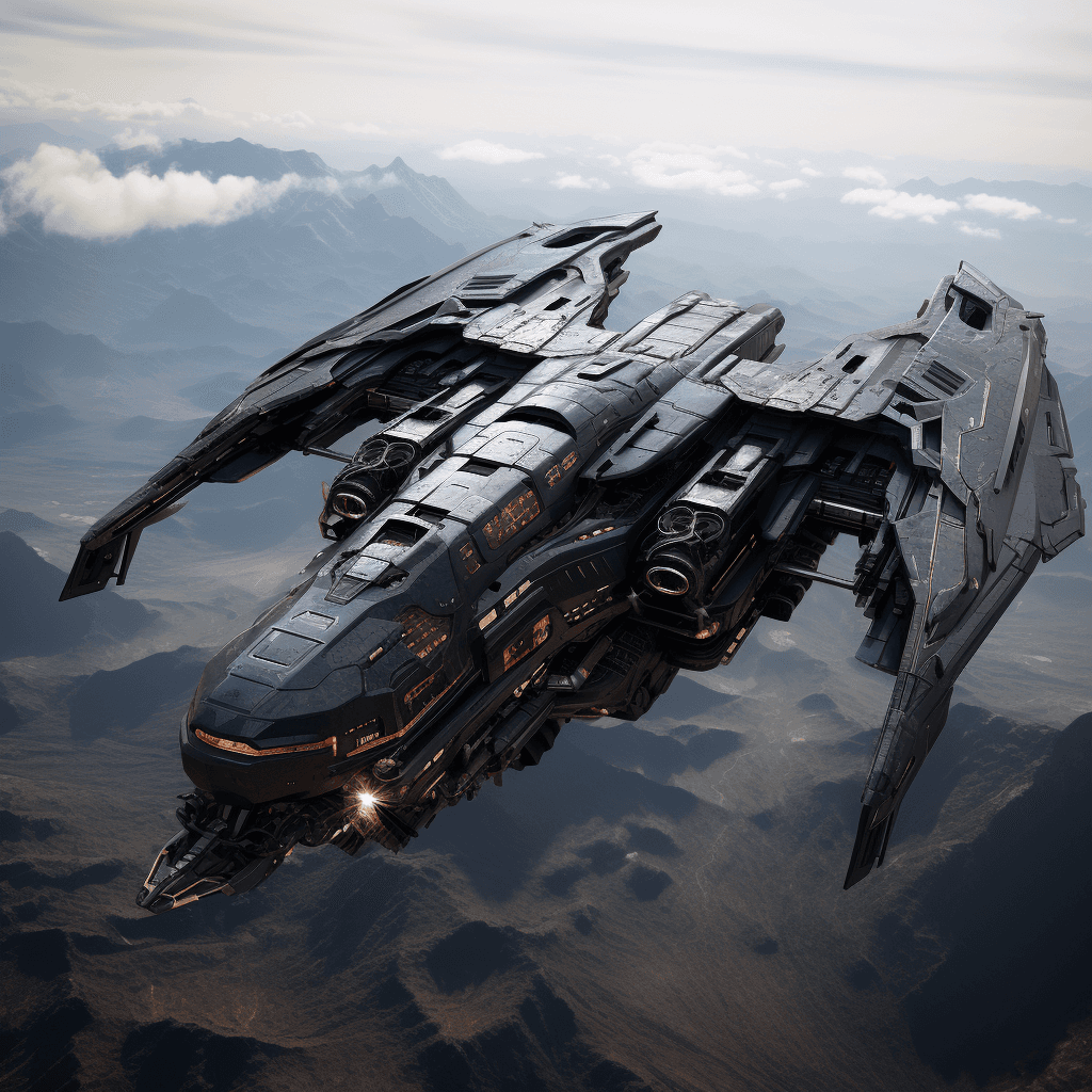 AI generated: an array of futuristic spacecraft winging through the sky, in the style of realistic lifelike figure...