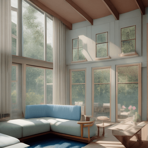 AI generated: High resolution photography interior design, dreamy sunken living room conversation pit, wooden floo...