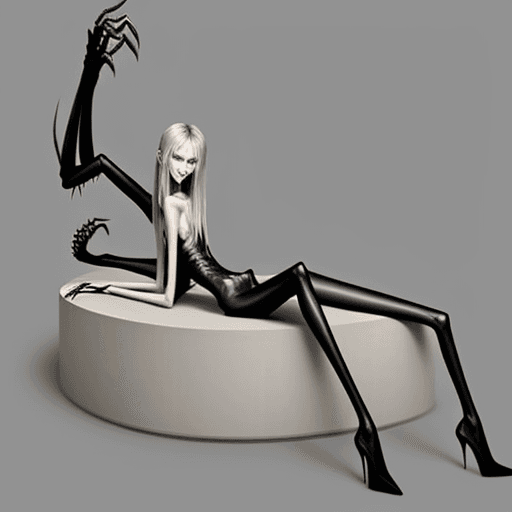 AI generated: extreme skinny slender anorexic girl, with long curved claws, skinny legs and long skinny calves in ...
