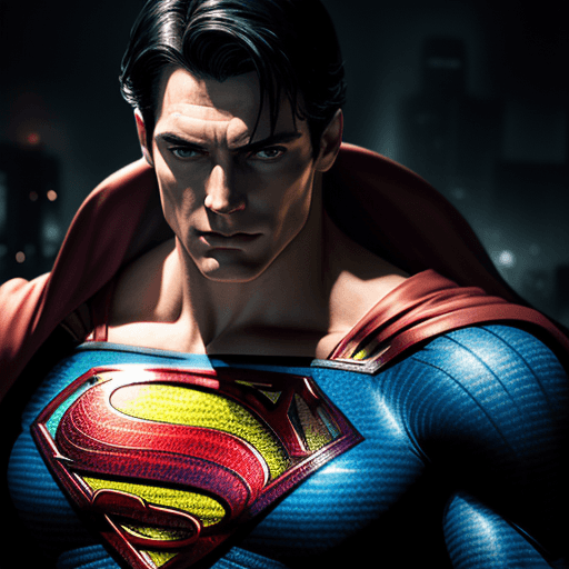AI generated: Superman without s symble on his chest, in dynamic, atmosphere of darkness and horror, dramatic ligh...