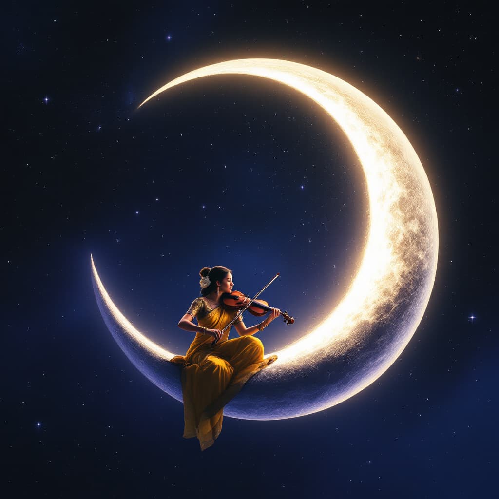 AI generated: Wild view of a crescent moon in the style of Photo-realistic, floating in the universe. The image sh...