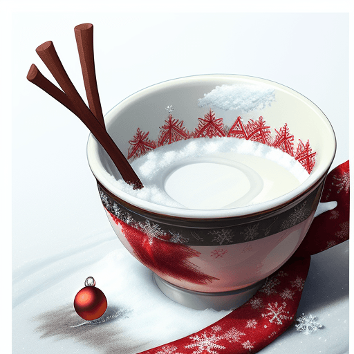 AI generated: detailed drawing cup with christmas scarf melting snow