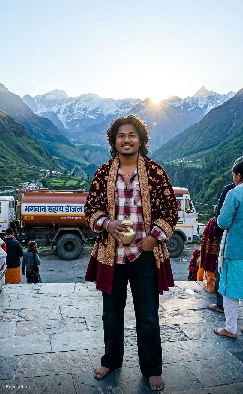 AI generated: Bhagwan Sahay Diesel and beautiful mountains in morning photo