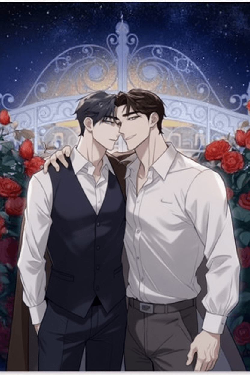 AI generated: A anime young CEO in corporate white and a tight vest, his front shirt opened wide showing his stron...