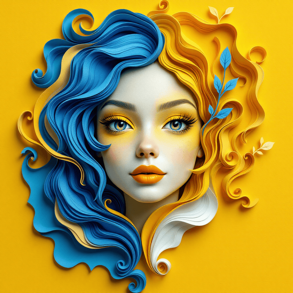 AI generated: 3d rendering, front view, woman
, paper work for a tactile style, select a color palette with vibran...