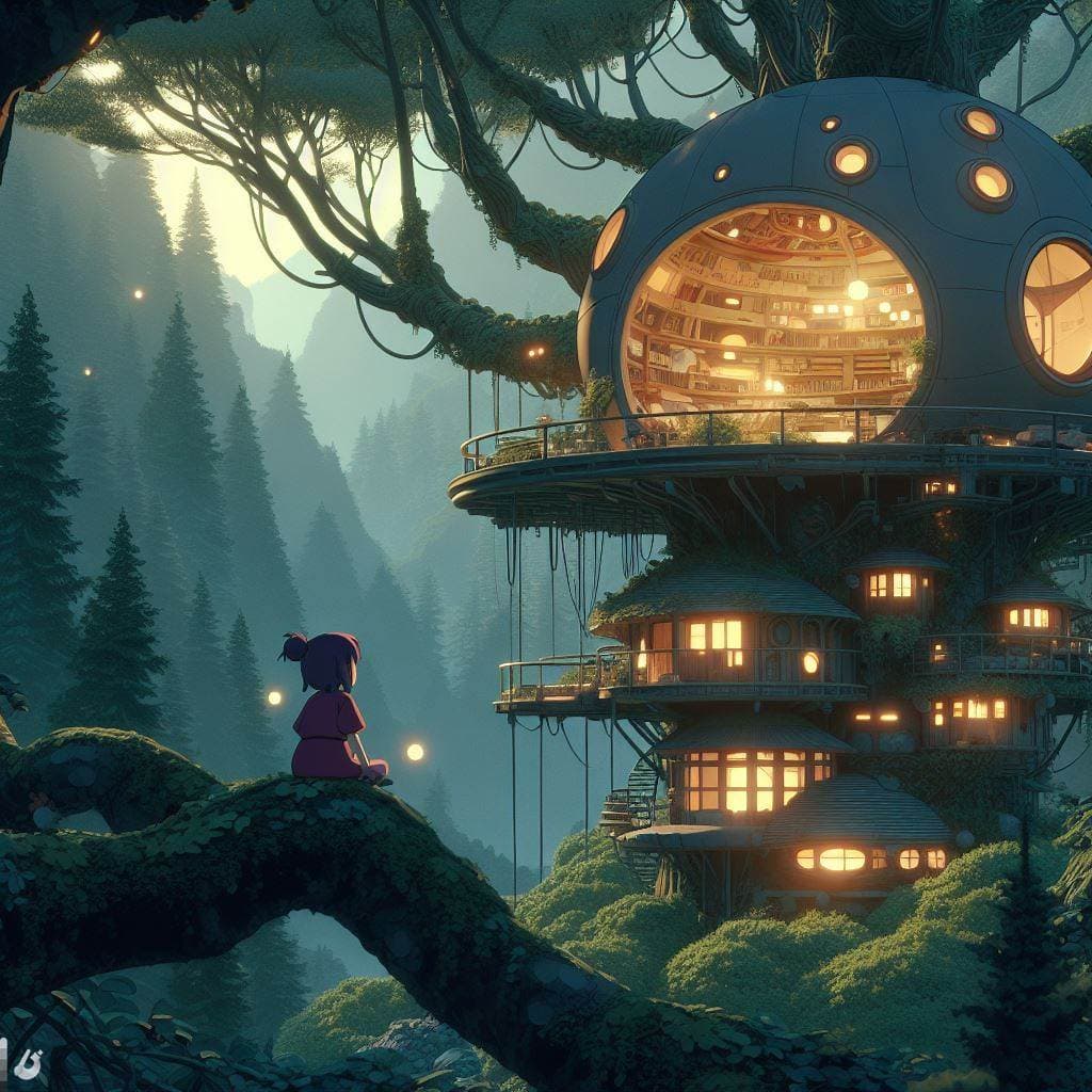 AI generated: Digital 2D, Miyazaki's style, ultimate detailed, tiny finnest details, futuristic, sci-fi, magical d...