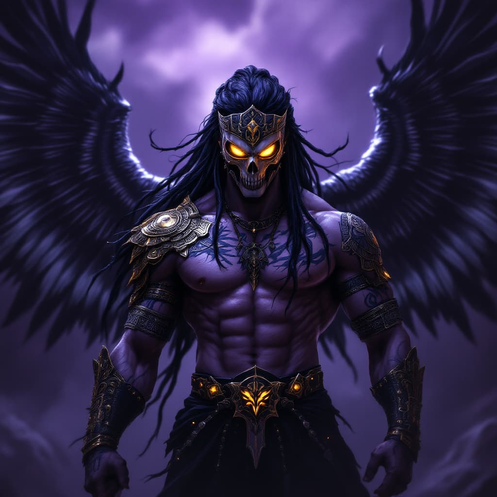 AI generated: (Score_9, score_8_up), score_7_up, score_6_up, featuring a villainous male character with glowing ye...