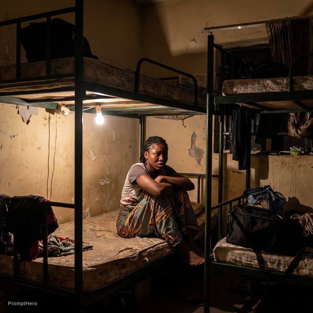 AI generated: Prompt:
“A young Nigerian girl sitting on a hostel bed looking scared and uncomfortable, dim lightin...
