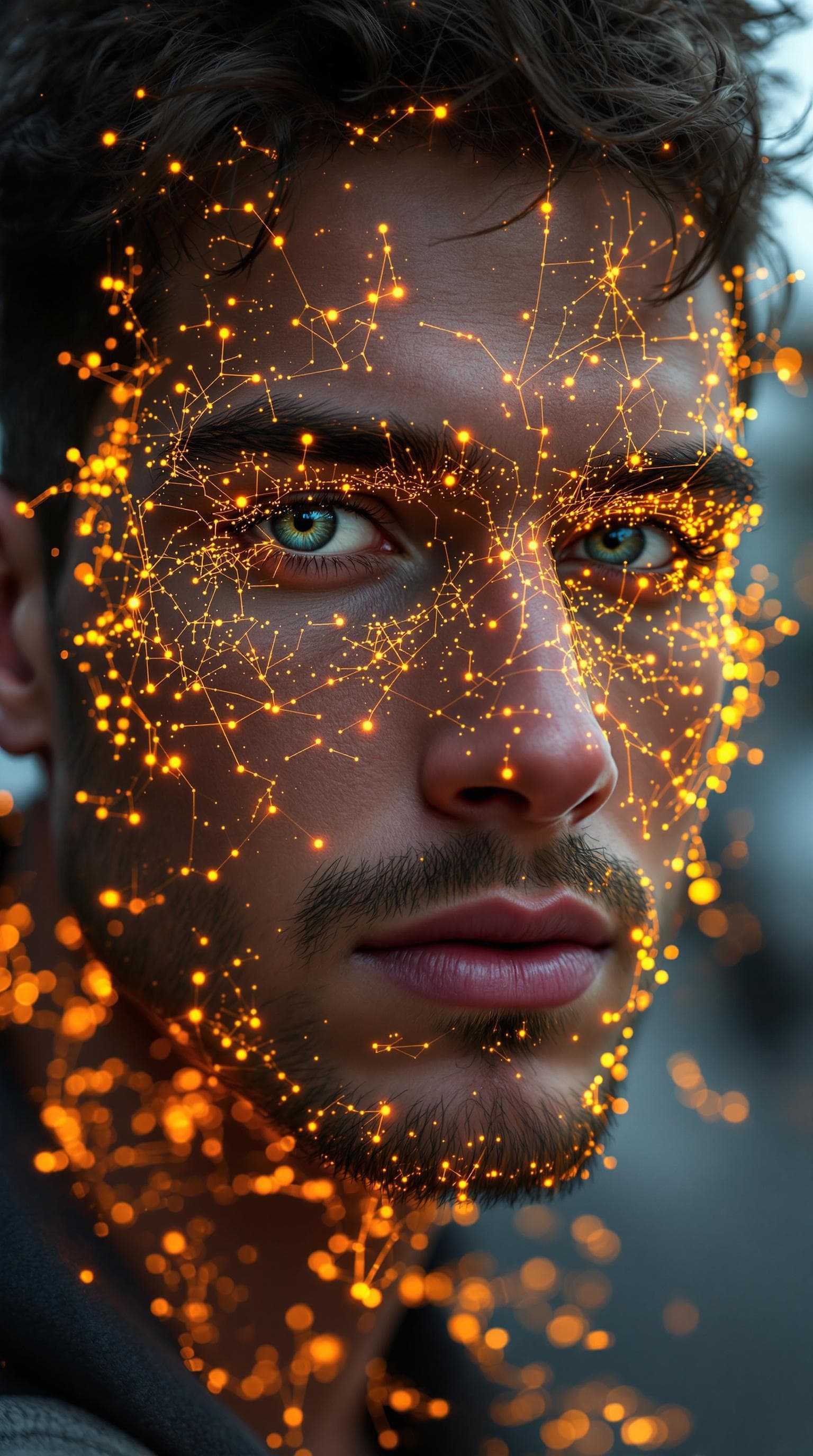 AI generated: 
Close-up on a man's face, he is 24 years old. A hyperrealistic white man. He is on a city sidewalk,...