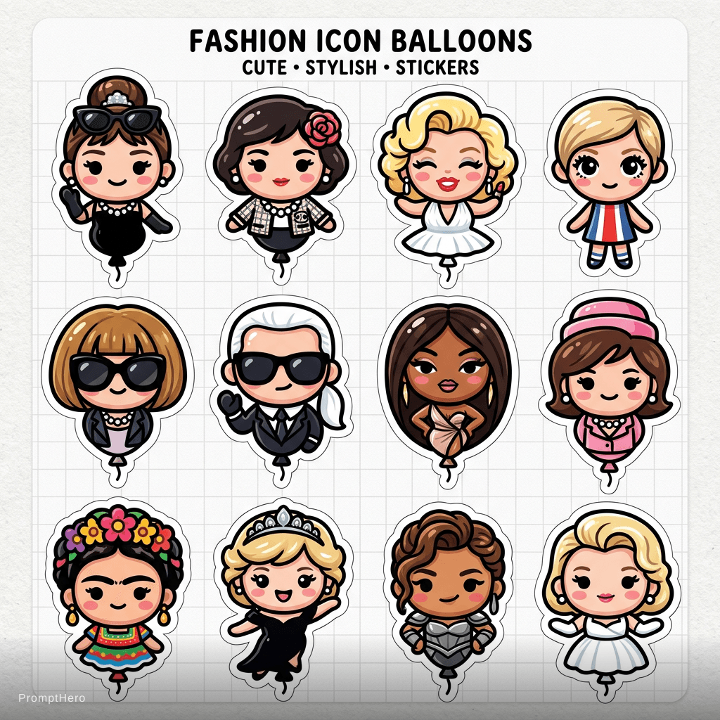 AI generated: Ballons shape like Fashion Icons.