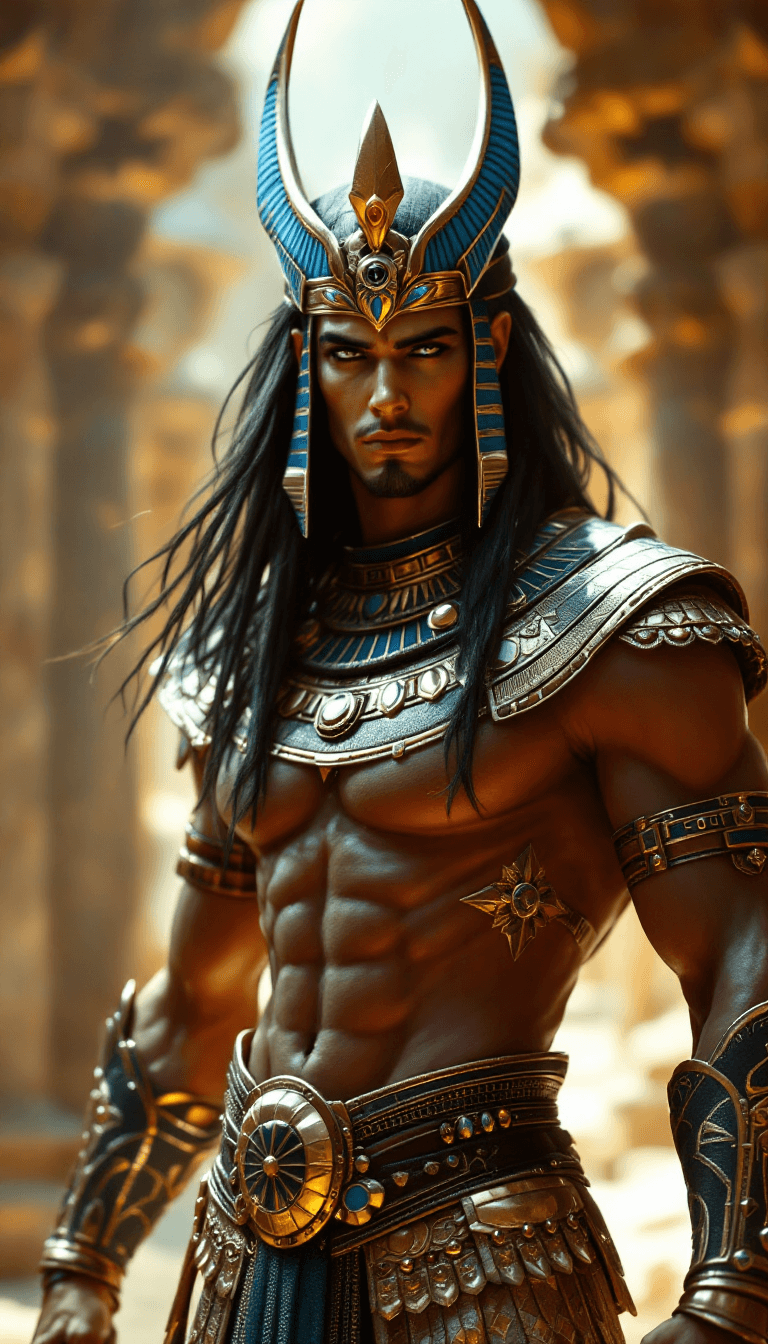 AI generated: Horus, egypt god, fantasy light armor withe many accessories and detailles, beauty, 4k, ultra hd, go...