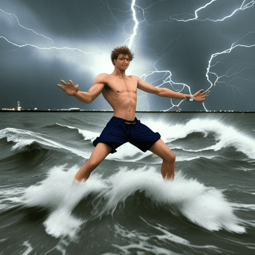 AI generated: “blurry and grainy 1990s tv footage of a man using hydrokinesis and electrokinesis in the middle of ...