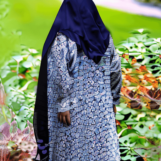 AI generated: a malay muslimah wearing abaya loose head moderate to toe full long hijab burqa standing in the gard...