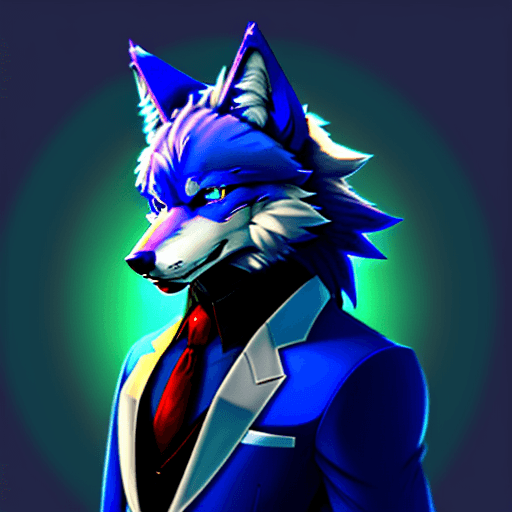 AI generated: furry, fursona, anthro, blue fur, wolf male, anthropomorphic, suit, anime, high quality