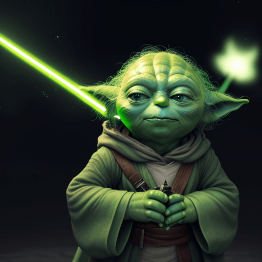 AI generated:  YODA in cosmos, 8k, light sword, happy YODA, friends YODA