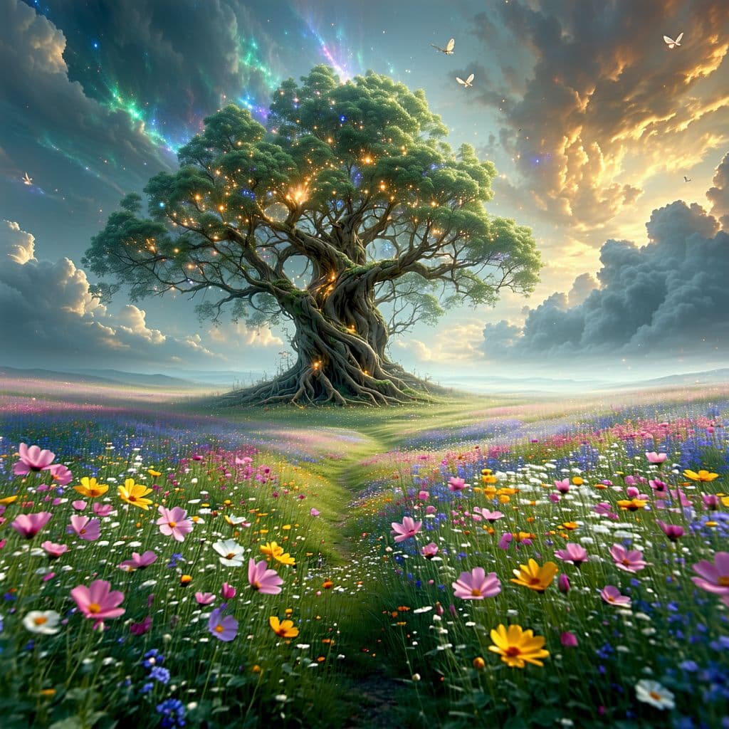 AI generated: A vast field of wildflowers stretches as far as the eye can see, each flower unique, with vibrant co...