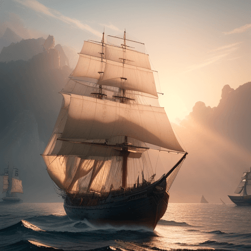 AI generated: Photo of a ultra realistic sailing ship, dramatic light, pale sunrise, cinematic lighting, battered,...
