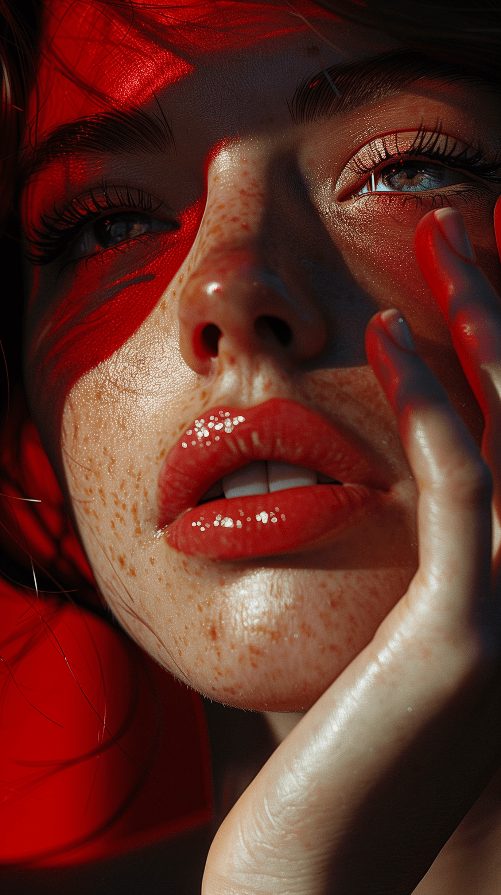 AI generated: A contemplative portrait of a woman with a thoughtful expression, her hand gently covering half her ...